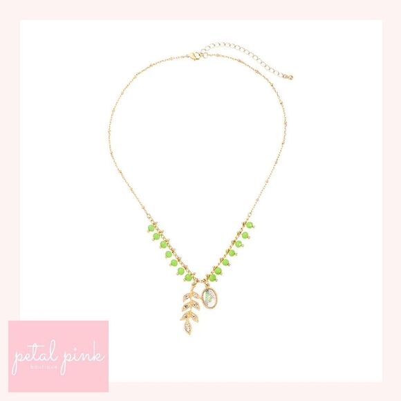 High-End Crystal Leaf and Glass Pendant Necklace Gold Green - Picture 5 of 7